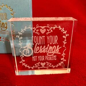 Count Your Blessings Paperweight Etched Glass Decorative Piece Gift New